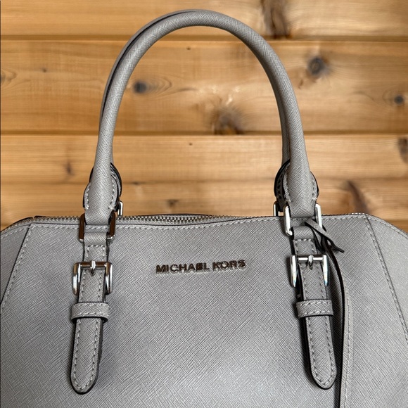 Michael Kors Light Gray Ciara Large Saffiano Leather Satchel - Picture 3 of 16